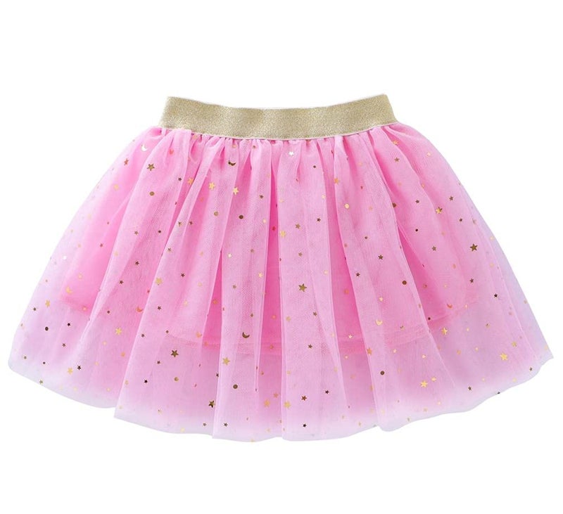 Tortoise & Rabbit Toddlers Girls Sparkle Tulle Tutu Skirt with Sequins Stars Moon Sun (Pink, 1-2years) - Image 1
